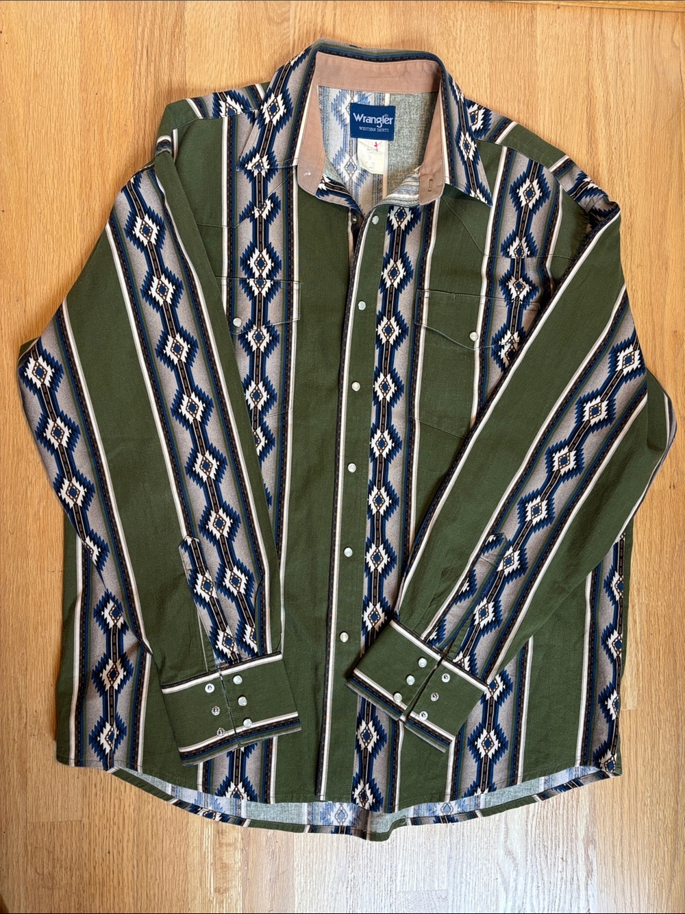Vintage Wrangler Snap Button-Up Olive Green Southwestern Rodeo Shirt XL